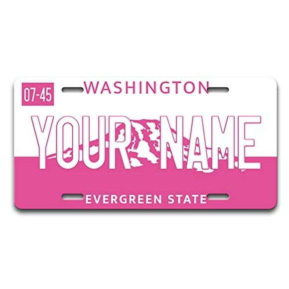 BRGiftShop Personalized Licence Plate Washington Pink Holiday 2021 State Car Vehicle 6x12 inches Custom Name Auto Tag (All States Available)