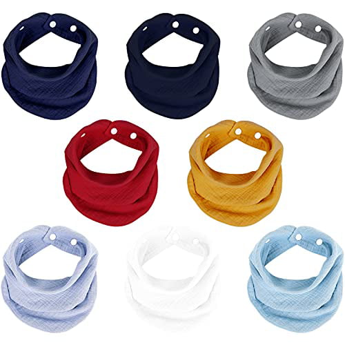 Baby Bibs Size Adjustable Multi-Use Scarf Bibs Drooling Bibs for Unisex Newborns/Babies/Infants/Toddlers 8 Pack Super Soft and Absorbent Cotton Drool Baby Bandana Bibs with Snaps