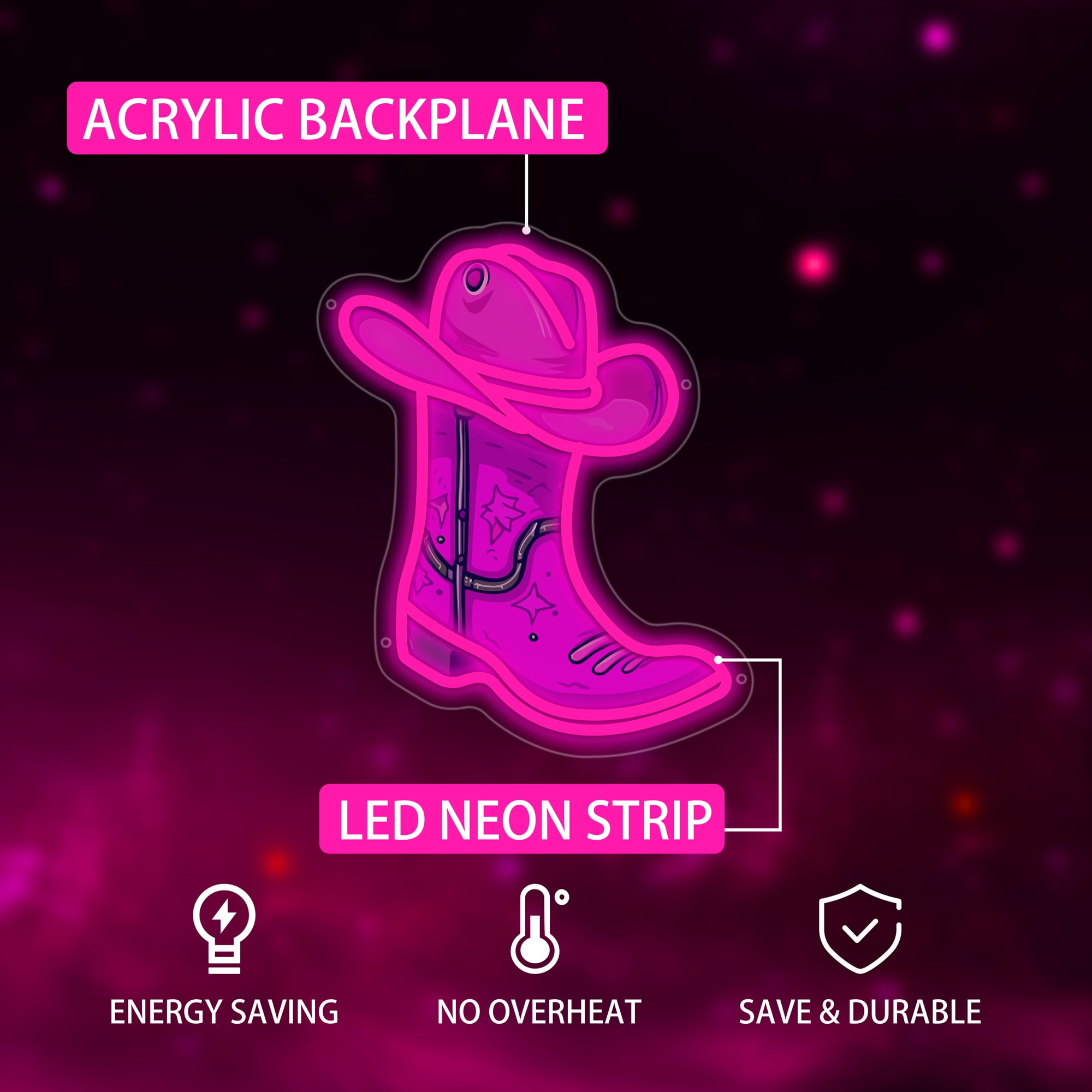 Cowboy Boot with Hat Neon Signs for Wall Decor, Pink Cowgirl Boot Led Sign, Pink Neon Light Sign for Game Room Bedroom Party Bar Decor Birthday Christmas, Neon Gift for Girls