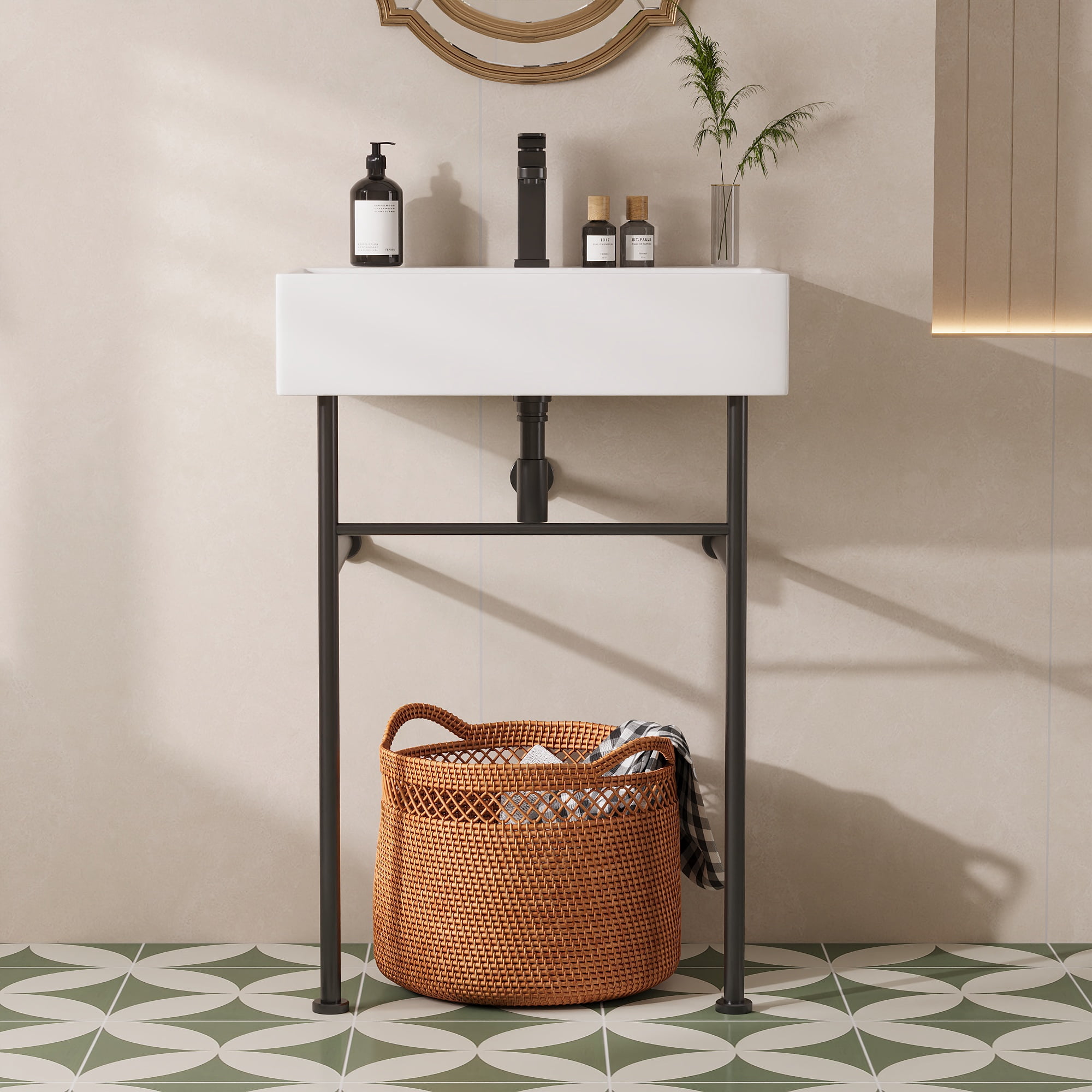 24" White Rectangular Console Bathroom Sink with Overflow