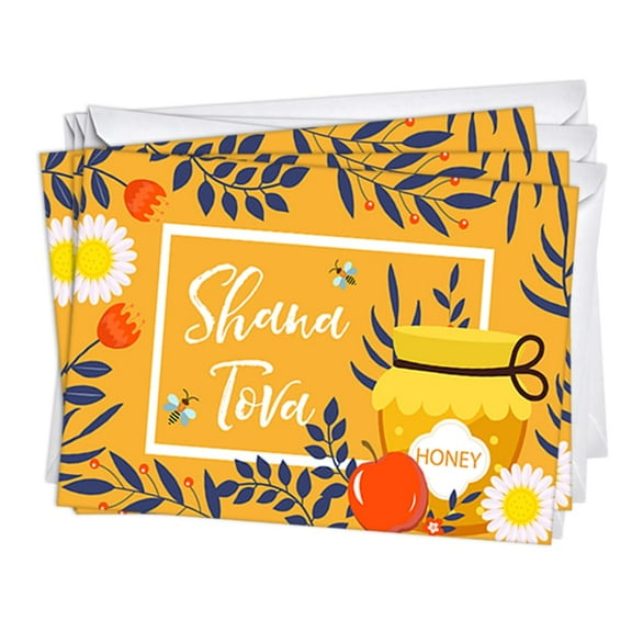 Apple Honey Rosh Hashanah Jewish New Year Greeting Cards | 3 Pack Set (5X7)