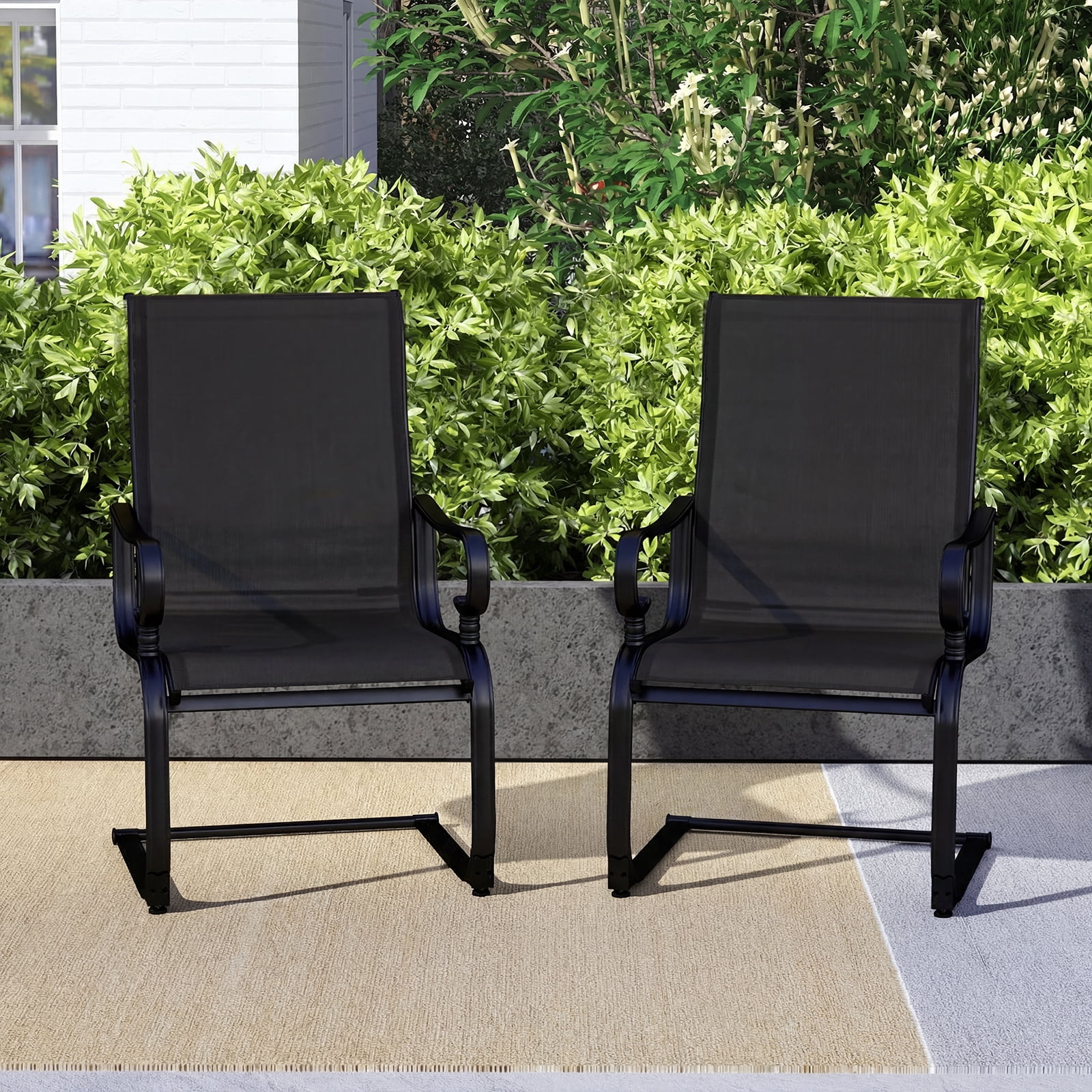 Costway Set of 2 Patio Chairs C-Spring Motion Chairs with Quick-drying & Breathable Fabric Black