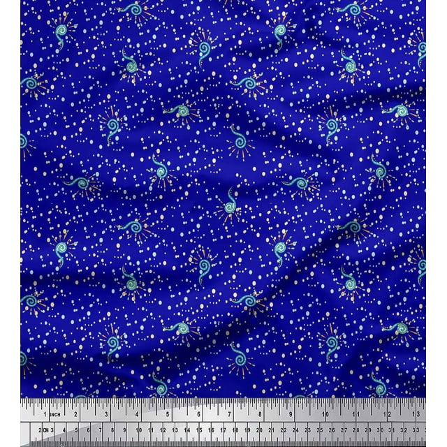 Soimoi Blue Rayon Fabric Spiral & Dots Decor Fabric Printed Yard 42 Inch Wide