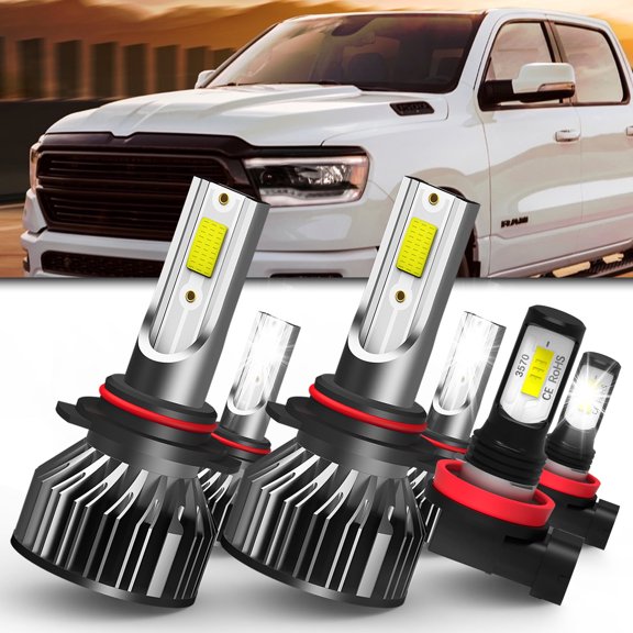 Headlights Fit For Dodge Ram 2019-2020 with projector LED Headlight Bulbs,9005/H10/HB3 High Beam  9005/H10/HB3 Low Beam  H11 Fog Light Combo,Plug And Play,Pack of 6 (Ram 2019-2020 with projector)