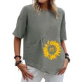 thumbnail image 3 of Gibobby Camisetas Mujer Manga Corta Camisas cuello redondo con estampado gatos para mujer, camiseta manga corta algodón y lino, blusa verano holgada in(Gris,XL), 3 of 5