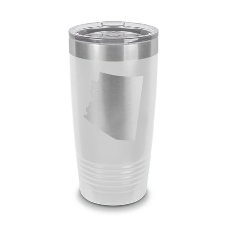 

Arizona Shaped Tumbler 20 oz - Laser Engraved w/ Clear Lid - Stainless Steel - Vacuum Insulated - Double Walled - Travel Mug - az - White