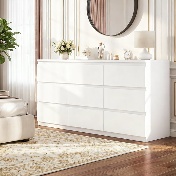 Vipuse Modern Black 9 Drawer Dresser for Bedroom, Simply Chest of Drawers, Wood Storage Dresser with Deep Drawers for Living Room Hallway Entryway, Black