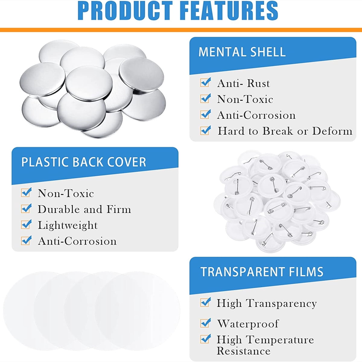 100Pcs Blank Badge Button Parts, DIY Pin Badges Set Button Maker Parts for Badge Press Machine ,Beginner-Friendly