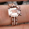 thumbnail image 5 of 7x9mm Emerald Cut 4.5 Carat Morganite Engagement Ring Set Diamond Moissanite 10k Rose Gold 3pcs, 5 of 6