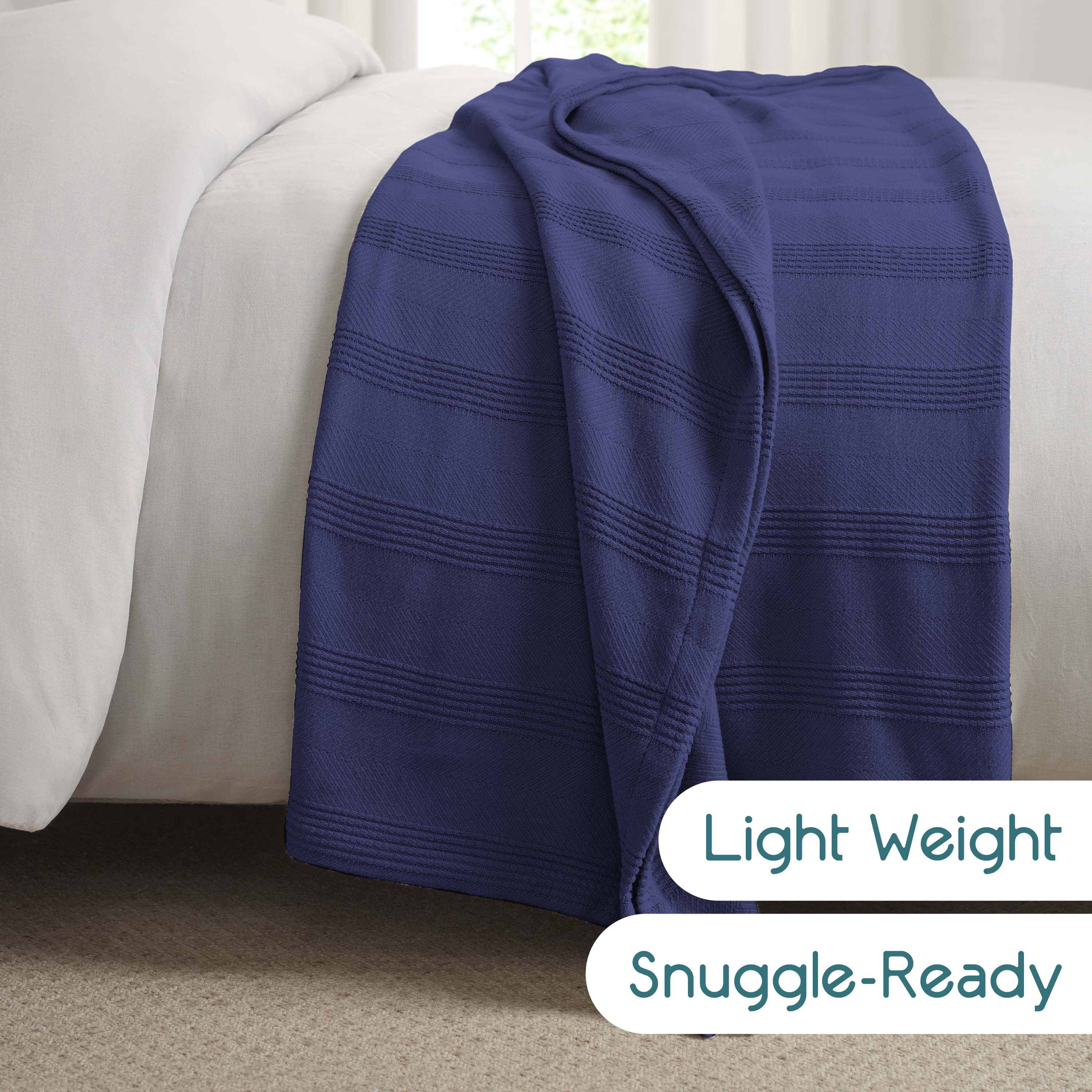 Lightweight Breathable 100% Cotton Knit Blanket – All-Season Bed Blanket – King Size – Navy