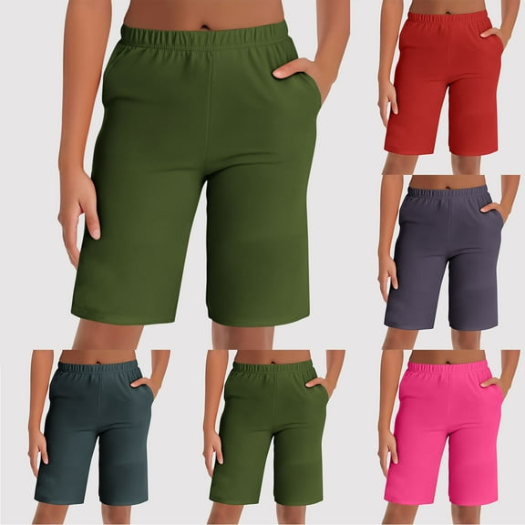 CFLVAEK Plus Size Pajama Shorts for Women Elastic Waist Sleep Shorts with Pockets Comfy Knee Length Lounge Shorts Army Green XL