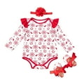 thumbnail image 1 of YOUSNH Robe de Noël Bébé Flocon de Neige Manches Courtes Manches Volantes Garçons et Filles Bébé Manches Longues Imprimé Triangle Combinaison d'Escalade Filles Bodysuits Rouge 9-12 Mois, 1 of 7