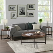 Alaterre Furniture Brookline Industrial Round Metal Coffee Table, Medium Chestnut/Black