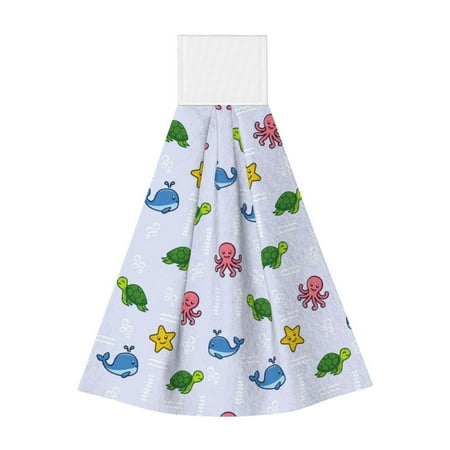 

Qekee Sea Turtle Whale Print Hanging Kitchen Towels Coral Velvet Wipe Hand Towel Absorbent Hand Towels Microfiber Tie Towel for Bathroom Kitchen Decor