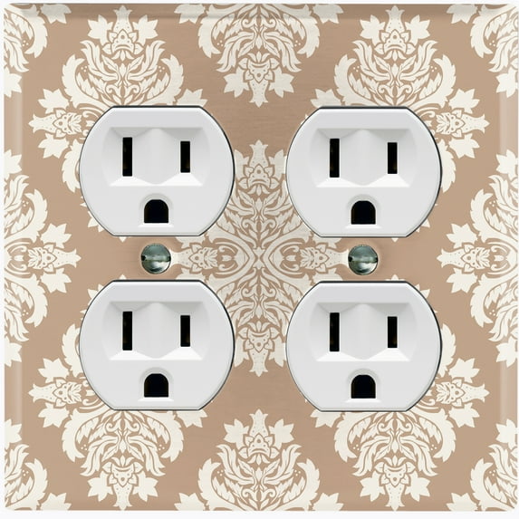 Metal Light Switch Plate Outlet Cover (Damask Tan 2 - Double Duplex)