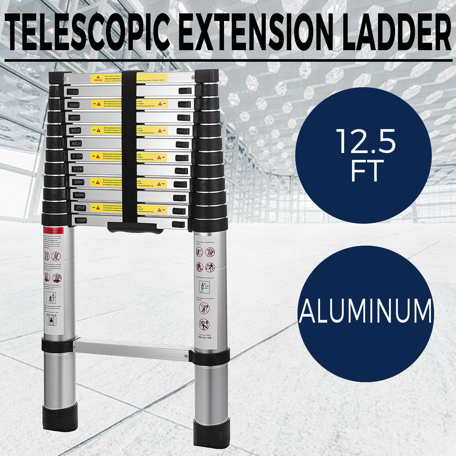 12.5ft 3.8m Telescopic Extension Aluminum Step Ladder Folding Multi Purpose USA