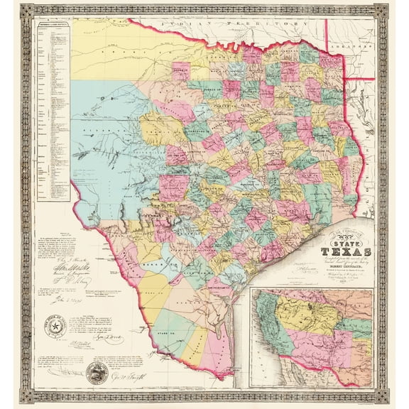 Historic State Map - Texas - Colton 1856 - Vintage Wall Art