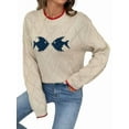 thumbnail image 2 of Women'S Retro Fish Fall Sweater Long Sleeve Knitted Pullover Tops Apricot Color M, 2 of 10