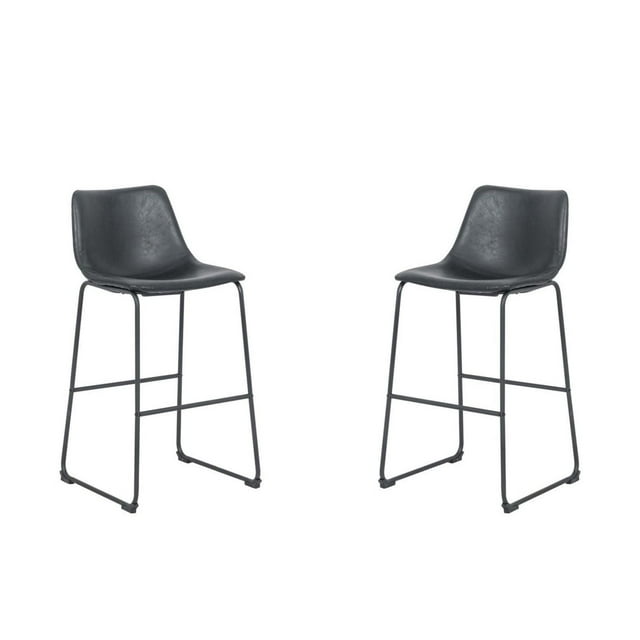 Heavenly Collection Ensemble de 2 tabourets hauteur bar 30 po, siège rembourré noir avec base en métal noir, style moderne pour cuisine et bar