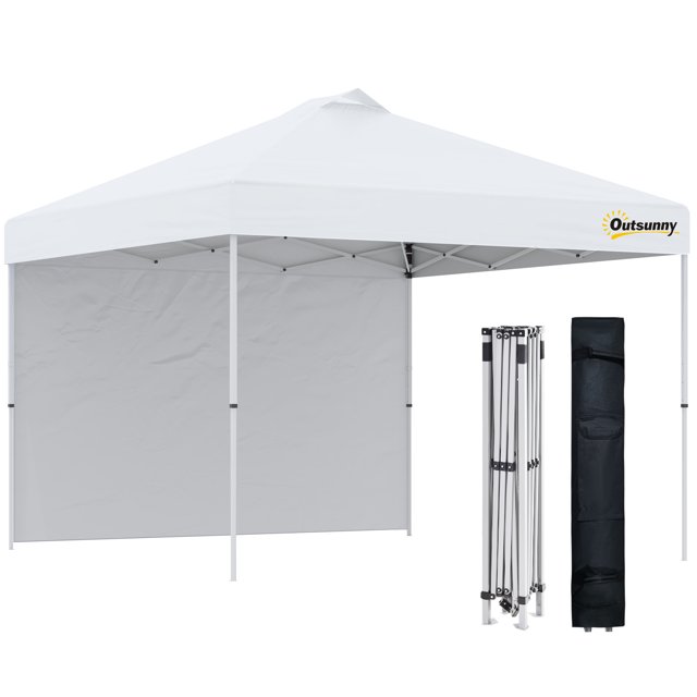 Outsunny 10' x 10' Pop Up Canopy Tent with Sidewall and Bag, White