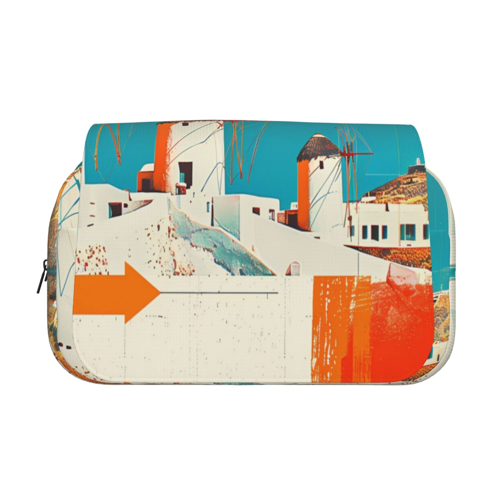 Rateoe Colorful Greek Windmills Pattern Double Clamshell Pen Case, Storage Organizer with Two Zipper Compartments– Holds Up to 50 Pencils & Pens