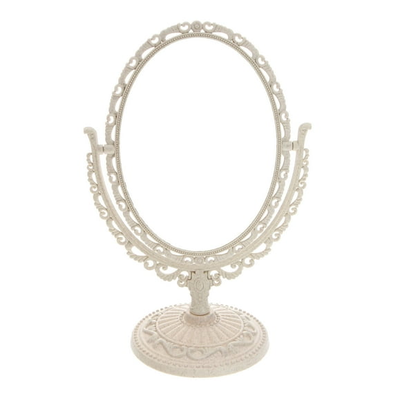 OUNONA Oval Vanity Mirror Double-sided Magnifying Mirror Girl 12.00X19.00X30.00CM Beige
