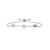 Keren Hanan 925 Sterling Silver 3 Stone Created Moissanite Fully Adjustable Bracelet by Gem Stone King Oval Round Octagon Aquamarine Lab Grown Diamond and Amethyst (1.85 Cttw)
