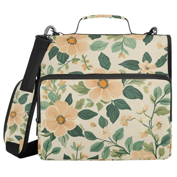 FORMRS Zipper Binder with Shoulder Strap 1.5-inch Ring 500 Sheet Capacity File Bag, Floral Design