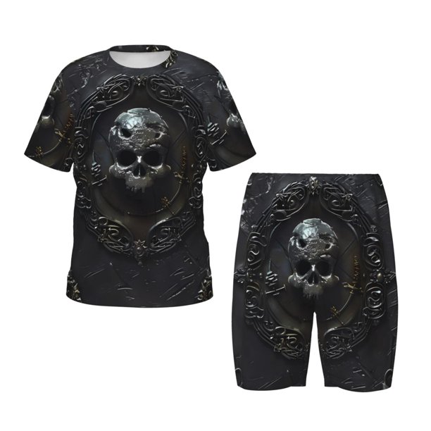 Balery Ornate Dark Skull Book Conjunto de Pijama Infantil de Manga Corta con Estampado – Ropa de Dormir de Algodón Suave-XX-Large