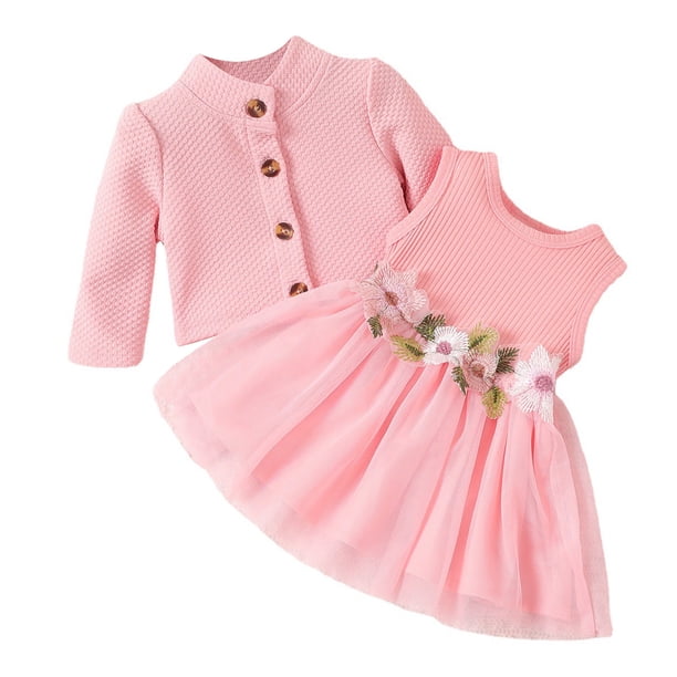 Gibobby Conjunto de Bebé A Niño Abrigo de invierno para niñas pequeñas, Tops para niños, botones de flores, ropa de abrigo de lana cálida, trajes de vestido(Rosa, 12-18 Meses)
