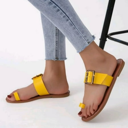 

Women s toe-loop flat sandals retro style buckle flat shoes women s footwear