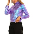 thumbnail image 4 of Unique Bargains Women's Track Holographic Shiny Metallic Zip Front Jacket XS Blue Purple, 4 of 7