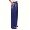 thumbnail image 5 of DeHolifer Women's Pants High Waisted Solid Color Wide Leg Drawstring Flowy Trousers with Pockets Blue XL, 5 of 7