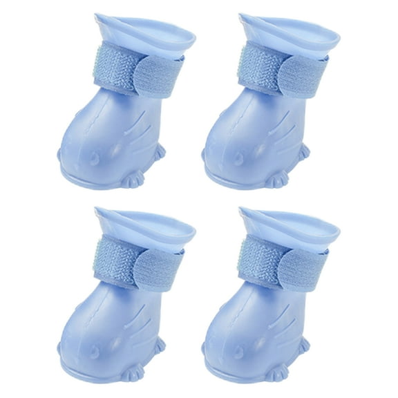 STRANDCHIC 4Pcs Blue Dog Boots Waterproof Rain Shoes with Durable Fabric and Non Slip Soles