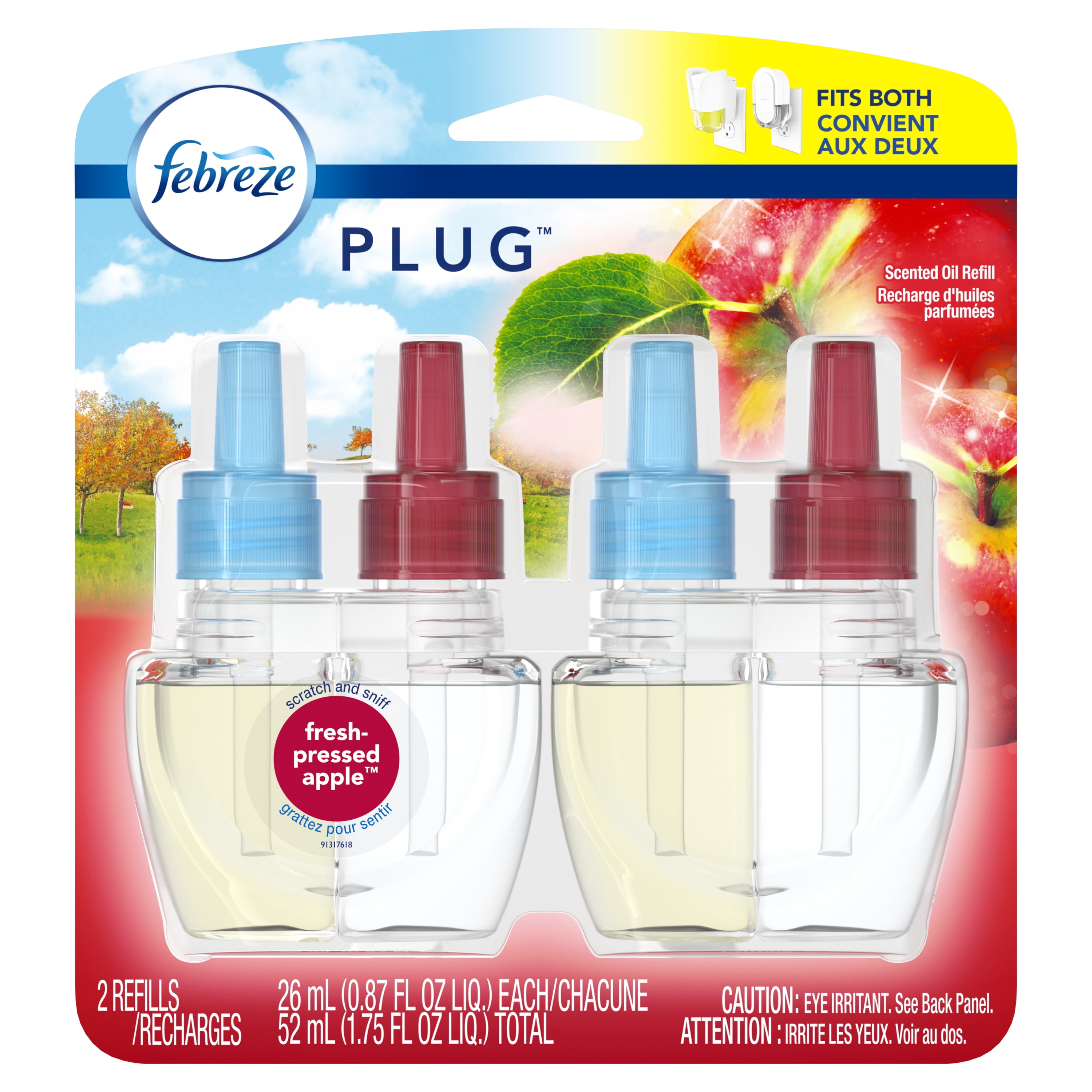 Febreze Plug Air Freshener, Scented Oil Refill, FreshPressed Apple, 2
