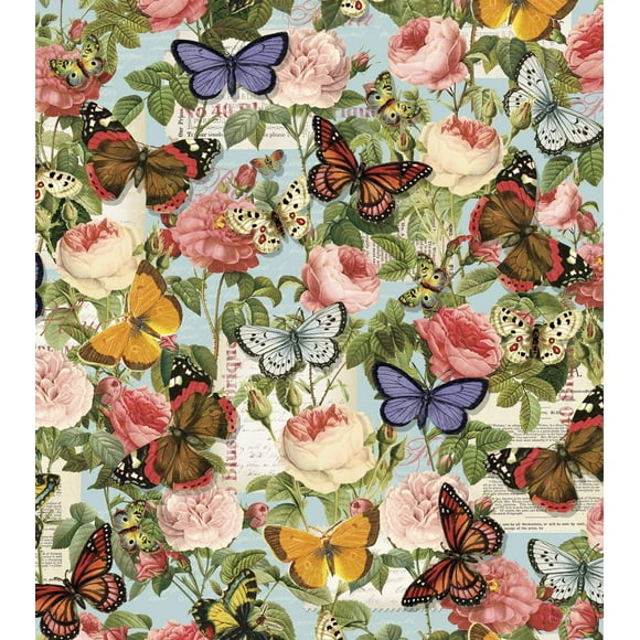 Butterflies & Roses Cotton Fabric, 1 Yard PRECUTS