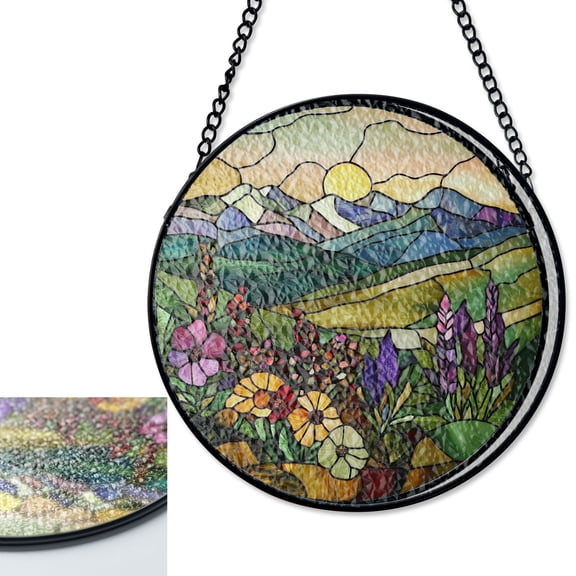 Purple Wildflowers Pastoral Scenery Stained Glass Suncatcher, Decor