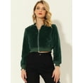 thumbnail image 2 of Abrigos Allegra K chaqueta de bombardero de piel sintética con cremallera de manga larga Verde oscuro L, 2 of 5