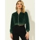 thumbnail image 2 of Abrigos esponjosos de invierno para mujer Chaqueta de bombardero de piel sintética con cremallera de manga larga Verde oscuro M, 2 of 5