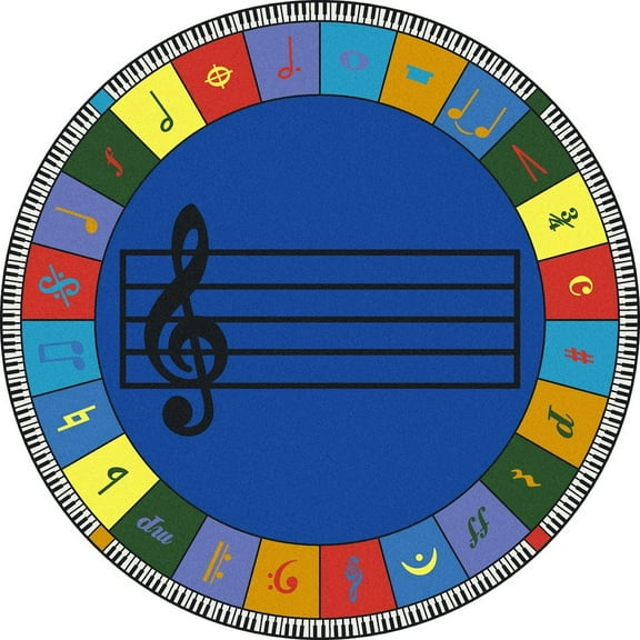 Joy Carpets Kid Essentials Note Worthy (Elementary) 13'2" Round Area Rug in Color Multi