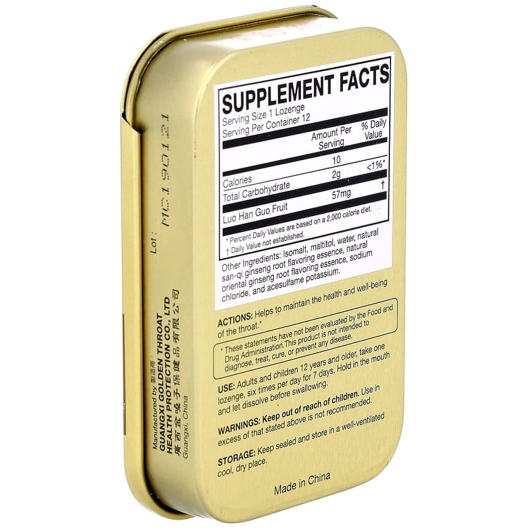 Golden Throat Lozenge Herbal Supplement (Ginseng Flavor) 12 Lozenges
