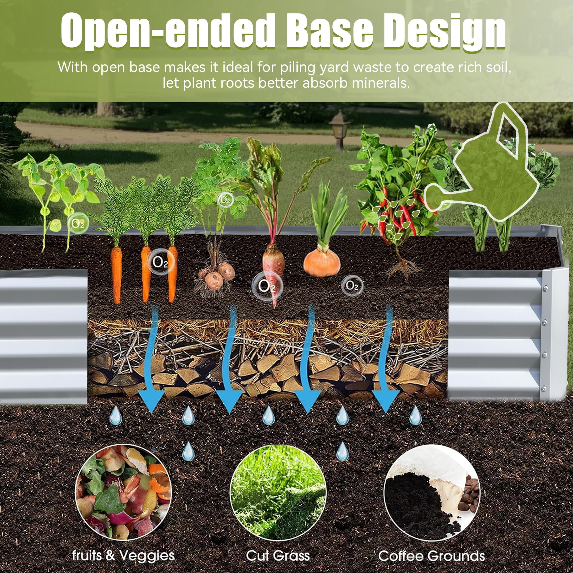 8x4x1 FT Galvanized Raised Garden Bed Outdoor Large Metal Planter Box Rustproof Steel with Support Rods Open Base for Vegetables Fruits Flowers Patio Yard Gardening Silver