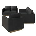 thumbnail image 5 of LeisureMod 3-Piece Sofa Set Upholstered in Leather with Brushed Gold Stainless Steel Base and Removable Foam Padded Cushions for Modern Home, Living Room, Offices Nervo Collection in Black, 5 of 8