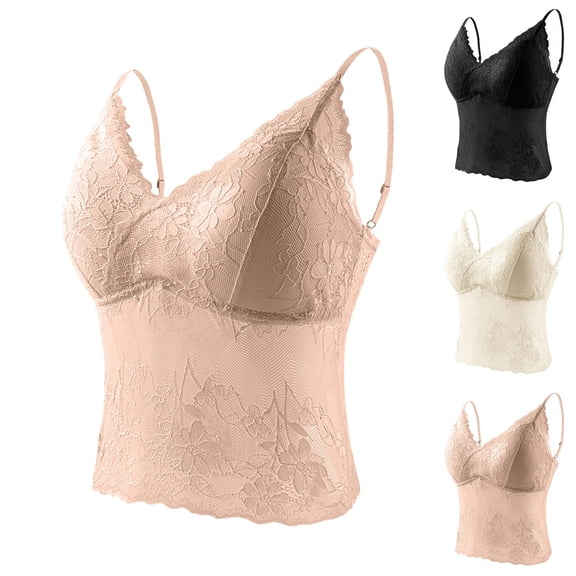 FRSASU Women's Bralette Spaghetti Strap Undershirts Lace Camisole V-Neck Adjustable Strap Tank Slim Going Out Tops White