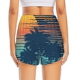 thumbnail image 4 of Uemuo Palm Trees Pattern Women's Athletic Shorts High Waisted Running Shorts with Liner Pockets Gym Elastic Workout Shorts-, 4 of 9