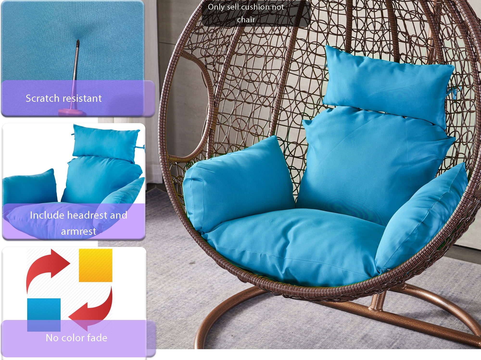 SK CHUMRA Outdoor/Indoor Cushion Hanging Swing Egg Chair Mats Pads NonSlip Soft Washable Cushion with Headrest & Armrest