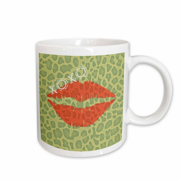 3drose, Leopard Print Xoxo Lips - Flirty Animal Print Art, 11oz Mug