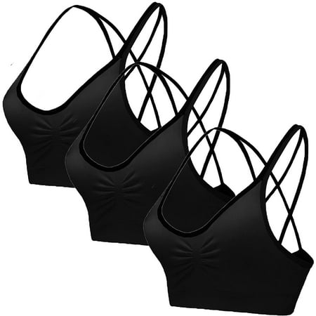 

Elbourn Open Back Workout Tops for Women Sports Bra for Women Criss-Cross Back Padded Strappy Sports Bras Medium Support Yoga Bra with Removable 3 Pack