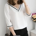 thumbnail image 2 of Débardeurs Femme Décontracté Col en V Uni Manches Courtes T-Shirt Blouse Hauts, 2 of 5