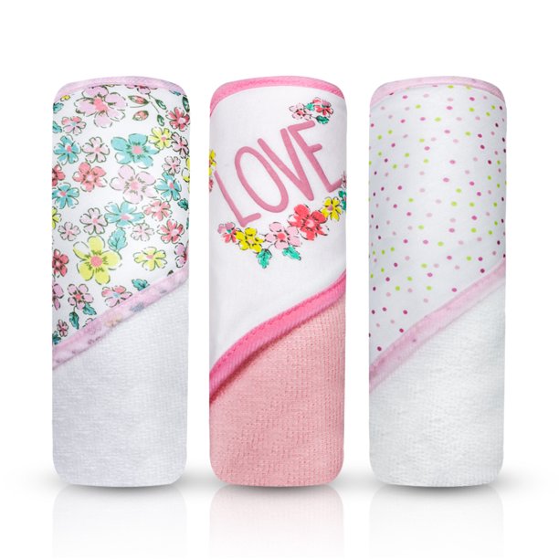 Modern Baby Hooded Baby Towels 3 Pack Set of Infant Girl Baby Bath